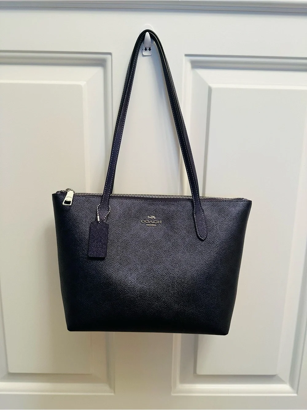 Coach Purple and Black Zip-Top Shoulder Bag with Signature Tag